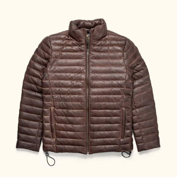 Bashwood Handmade Dark Brown Bridger Leather Down Jacket